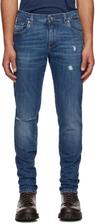 Jeans Dolce & Gabbana Dolce&Gabbana Slim-Fit Stretch Jeans with Logo Embroidery Sininen | GY07CZG8MX3, 0