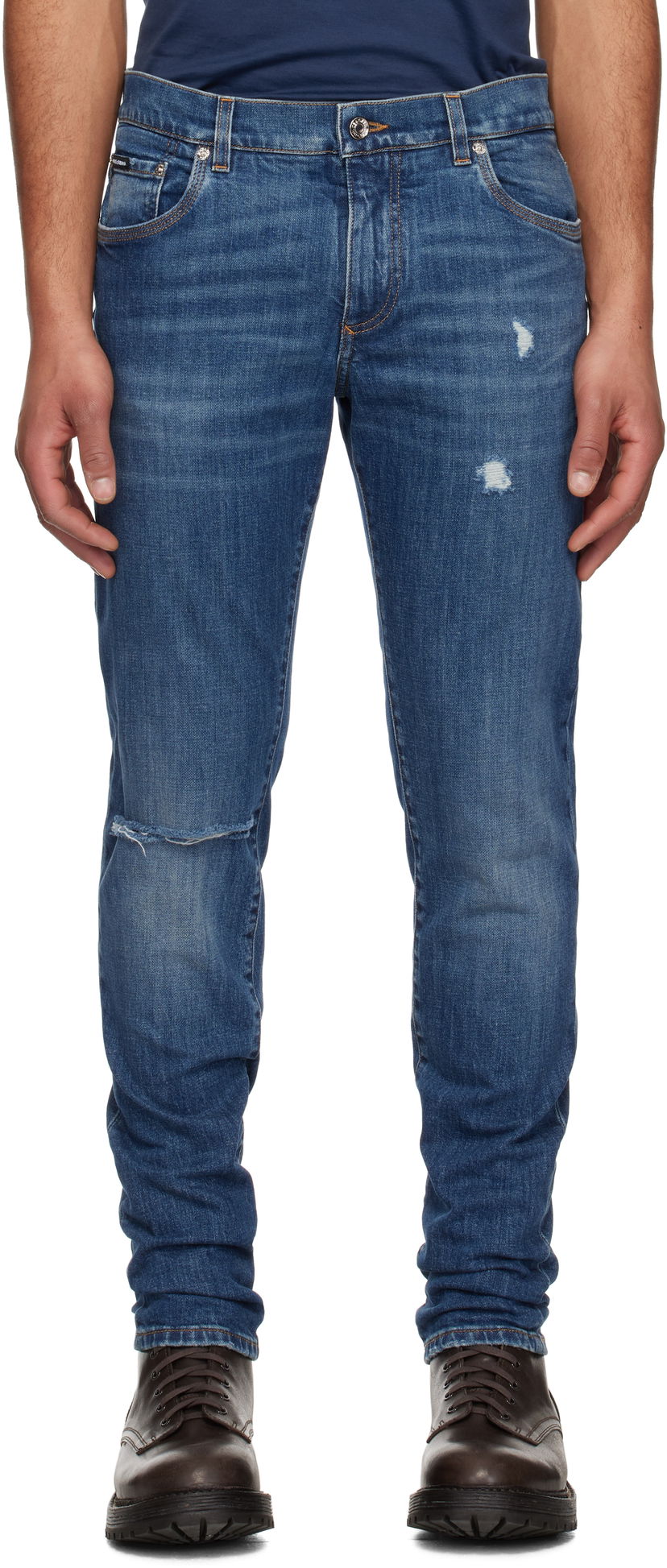 Jeans Dolce & Gabbana Dolce&Gabbana Slim-Fit Stretch Jeans with Logo Embroidery Sininen | GY07CZG8MX3