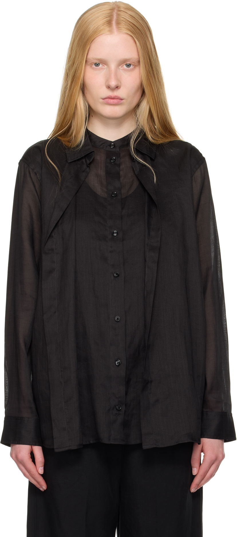 Paita TOTEME TOTEME Double Collar Linen Shirt Musta | 253-WRT0544-FB0434