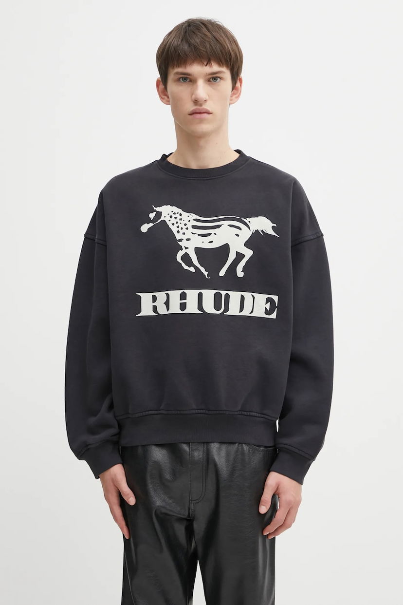 Huppari Rhude Dinero sweatshirt with horse print Musta | RHFW25ST04012