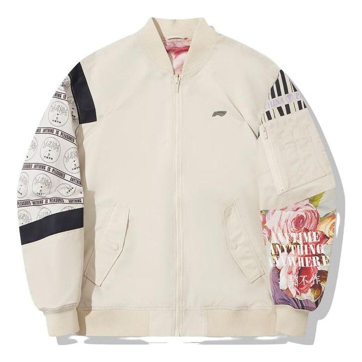 Bomber-takki Li-Ning PLEASURES Graphic Bomber Jacket Beige | AJDT753-2, 0