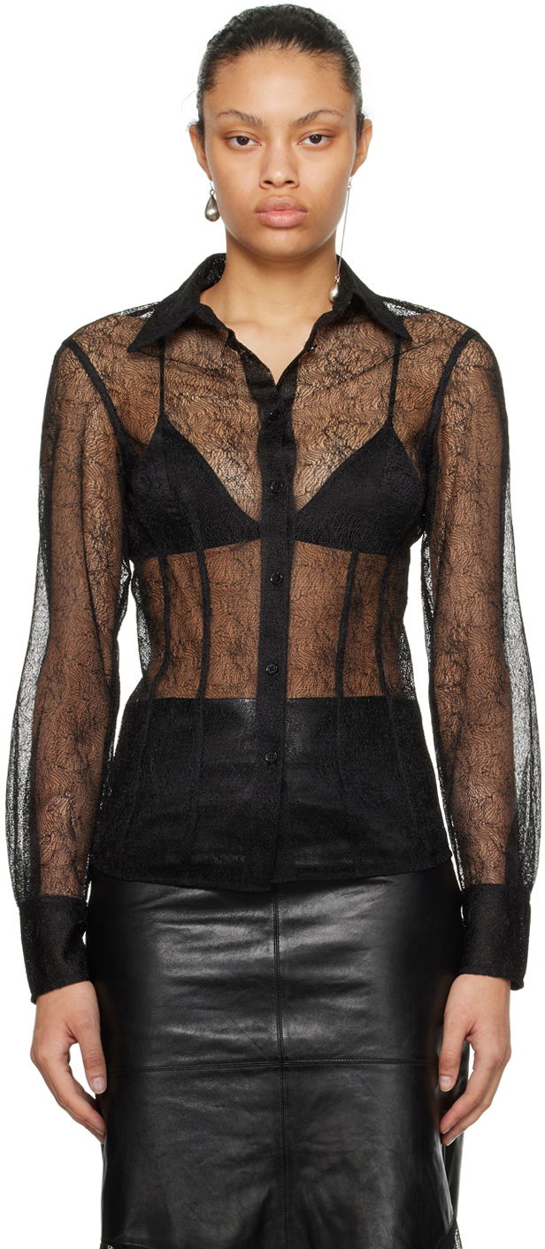 Paita Helmut Lang Helmut Lang Lace Fitted Shirt Musta | N09HW508