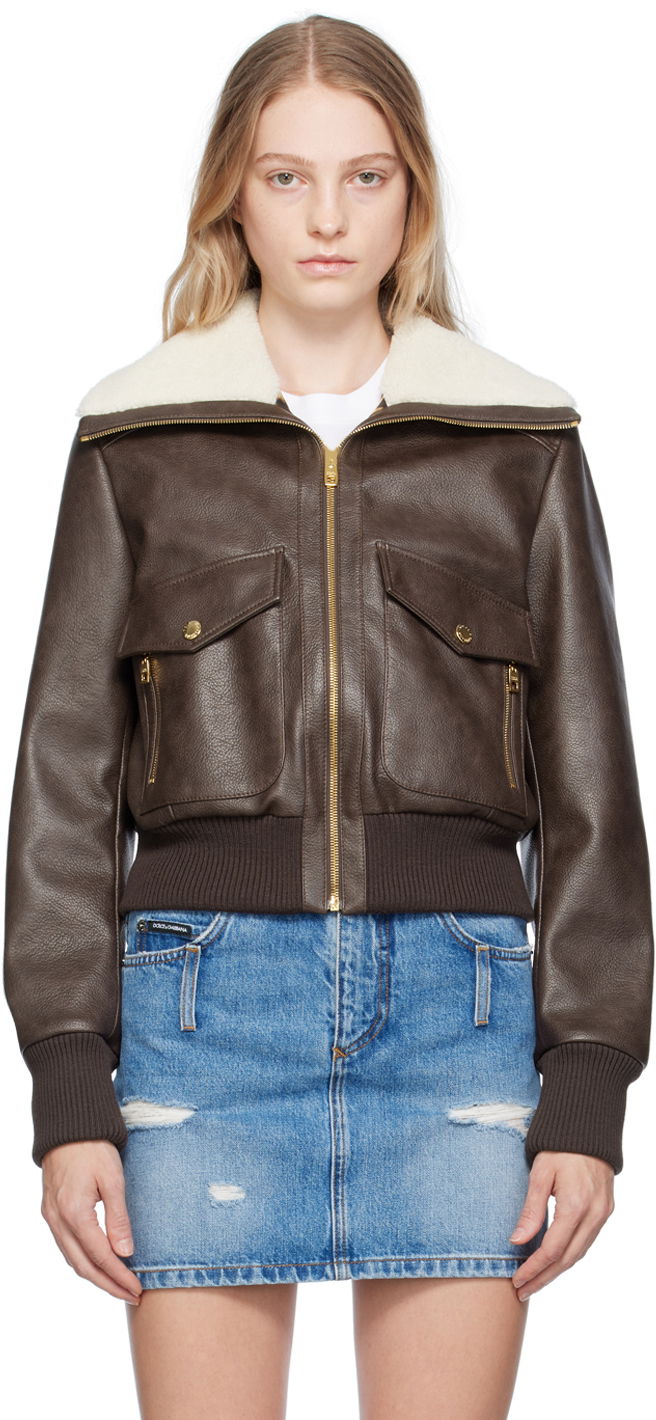 Takki Dolce & Gabbana Brown Faded Faux-Leather Jacket Ruskea | F9Q87T GDBTY