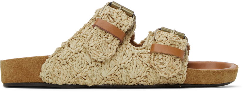 Asusteet ISABEL MARANT Isabel Marant Lennyo Raffia Double Buckle Flat Sandals Beige | 23PSD0014FA-A1B59S