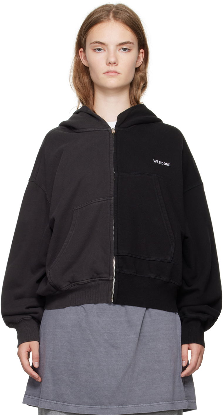 Huppari We11done Unbalance Zip-Up Hoodie Musta | WD-TJ2-24-816-U-MX