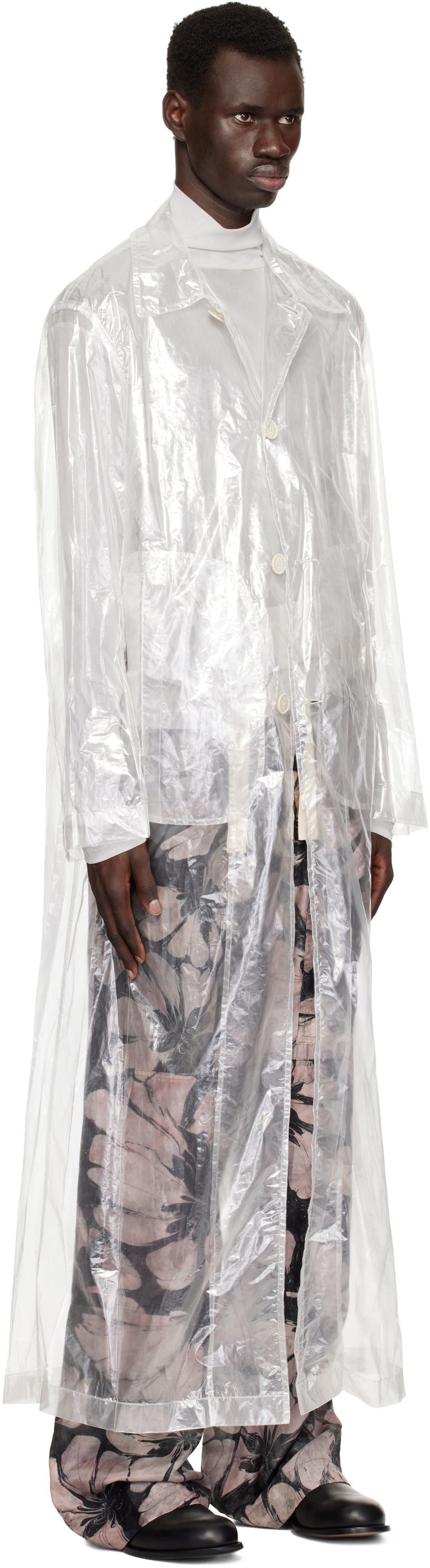 Sadetakki Dries Van Noten Dries Van Noten Transparent Nylon Long Coat Valkoinen | 251-020213-1257, 1