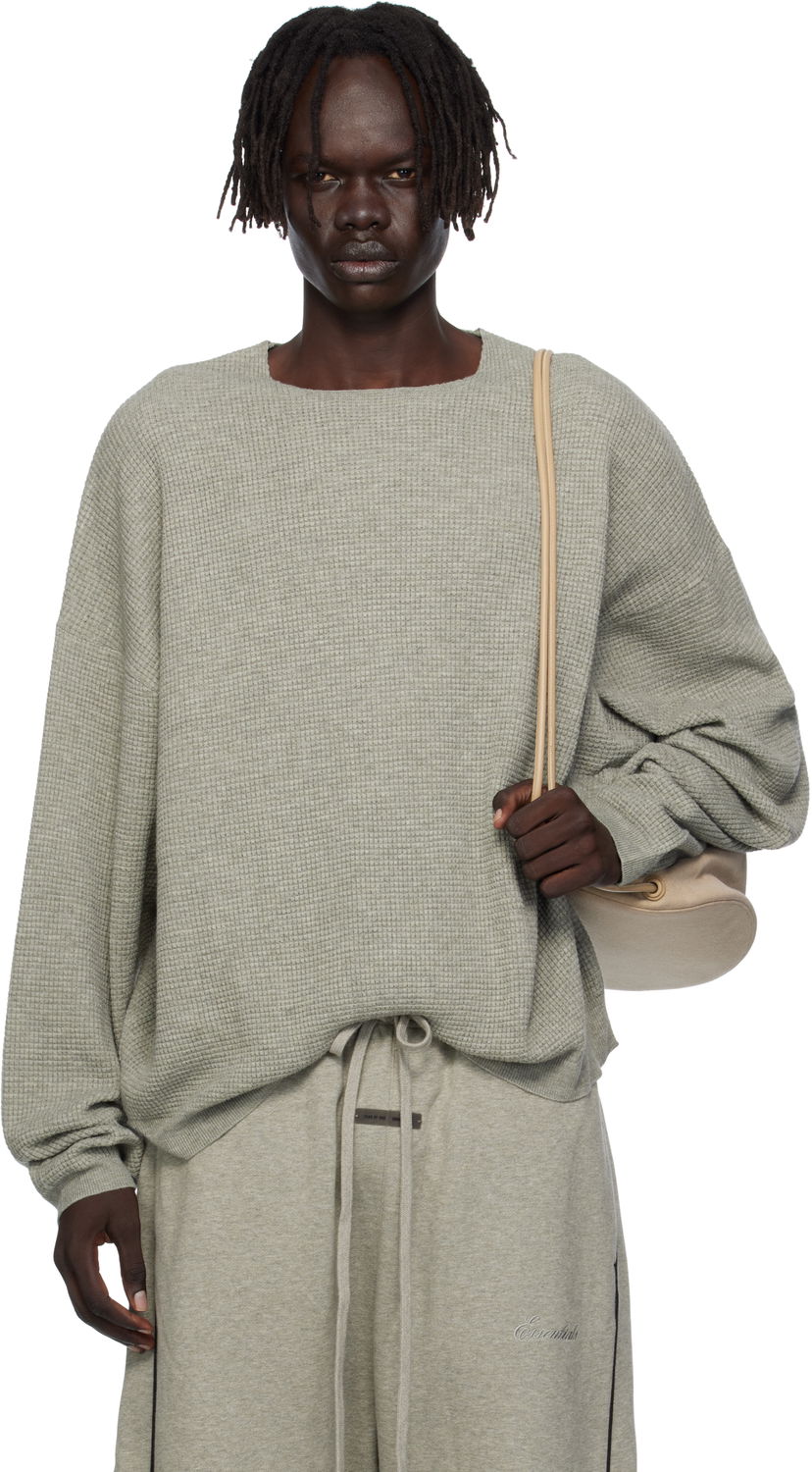 Huppari Fear of God Fear of God ESSENTIALS Waffle Long Sleeve Crewneck Sweatshirt Harmaa | 192SP256165F