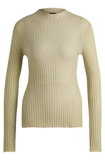 Villapaita BOSS Slim Fit Wool Blend Ribbed Sweater Vihreä | 50519155