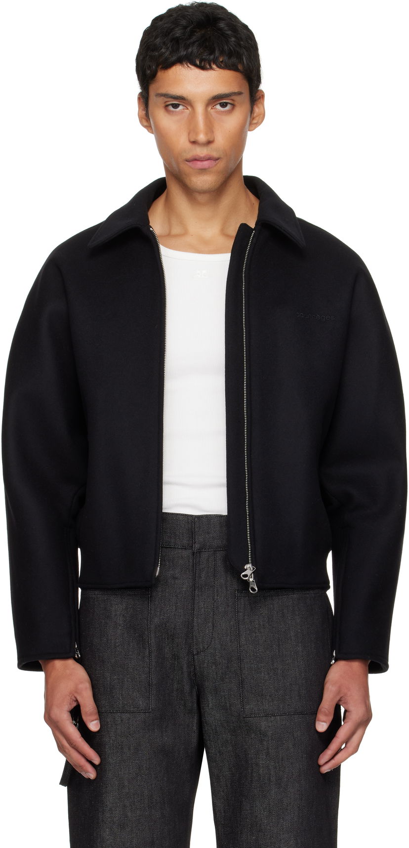 Bomber-takki Courrèges Courrèges Embroidered Wool Bomber Jacket Musta | 325CBL308WO0118