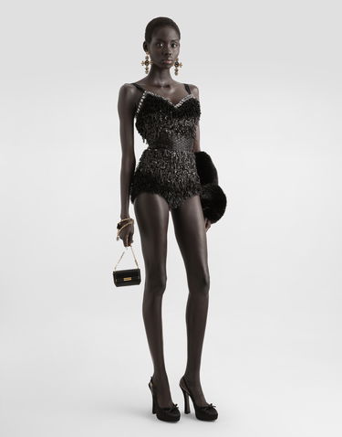 Body Dolce & Gabbana Dolce & Gabbana Sequined and Micro-Beaded Bodysuit Musta | F78JEZGDC0IS9021, 1