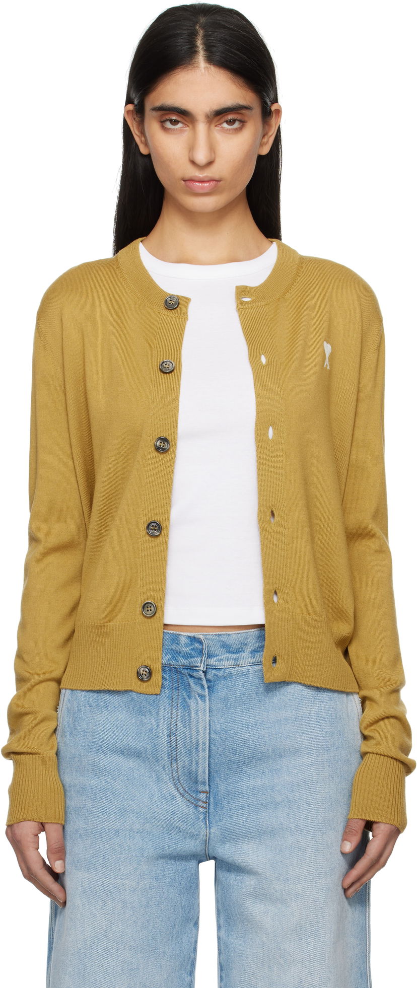 Villapaita AMI AMI Paris Ami de Coeur Wool Cardigan Keltainen | FKC221.KN0025