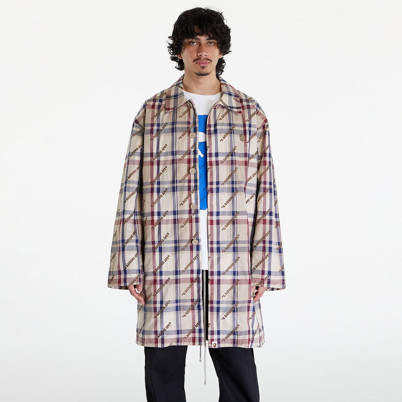 Takki BAPE A BATHING APE Logo Check Pattern Long Coat Beige Beige | 001LJJ801055I BEI