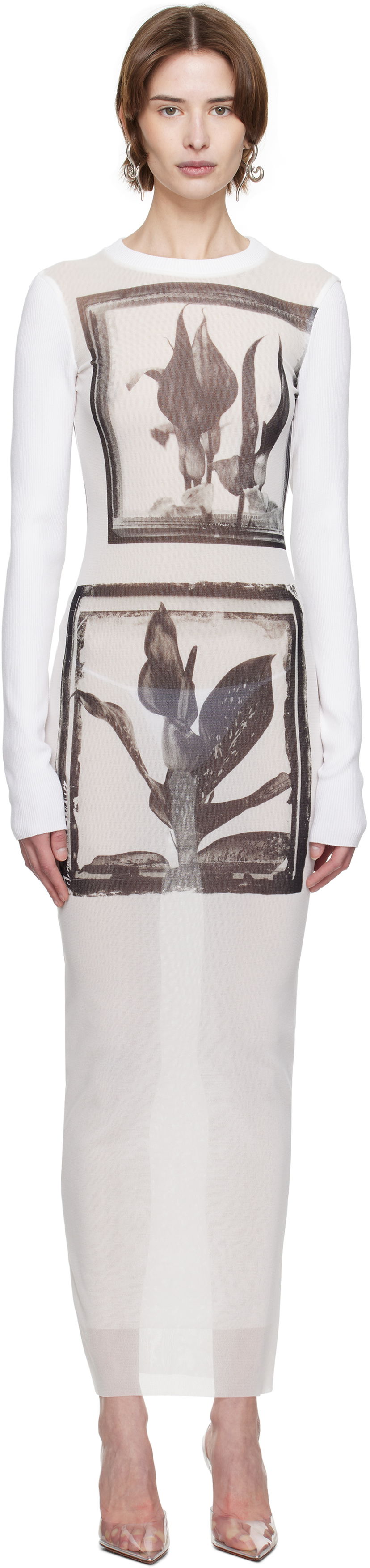 Mekko Jean Paul Gaultier Jean Paul Gaultier Flowers Cadres Maxi Dress Valkoinen | 25/33-F-RO359-T579-010200