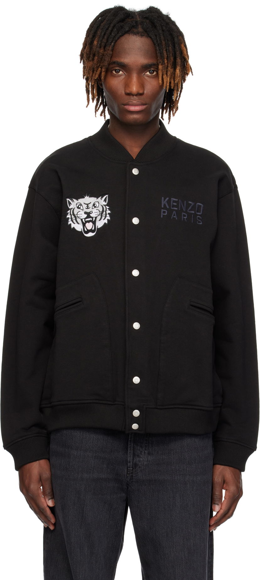 Bomber-takki KENZO Kenzo Paris 'Happy Tiger' Embroidered Bomber Jacket Musta | FF55BL1244MT