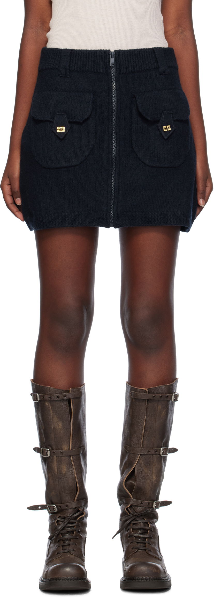 Hame GANNI Boiled Wool Mini Skirt Musta | K2297