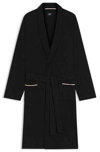 Cotton jersey dressing gown with shawl collar, tie belt, and contrast-piped pockets