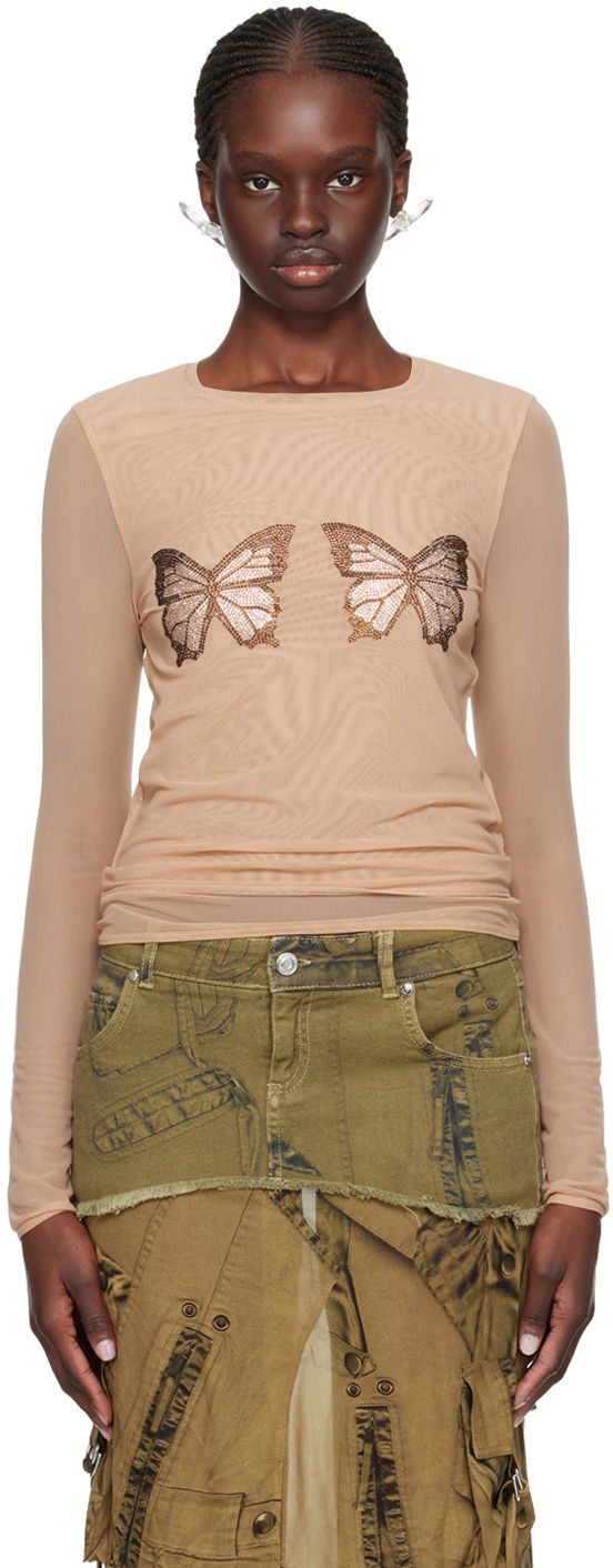 Tankkitoppi Blumarine Graphic Long Sleeve T-Shirt Beige | P422T056A