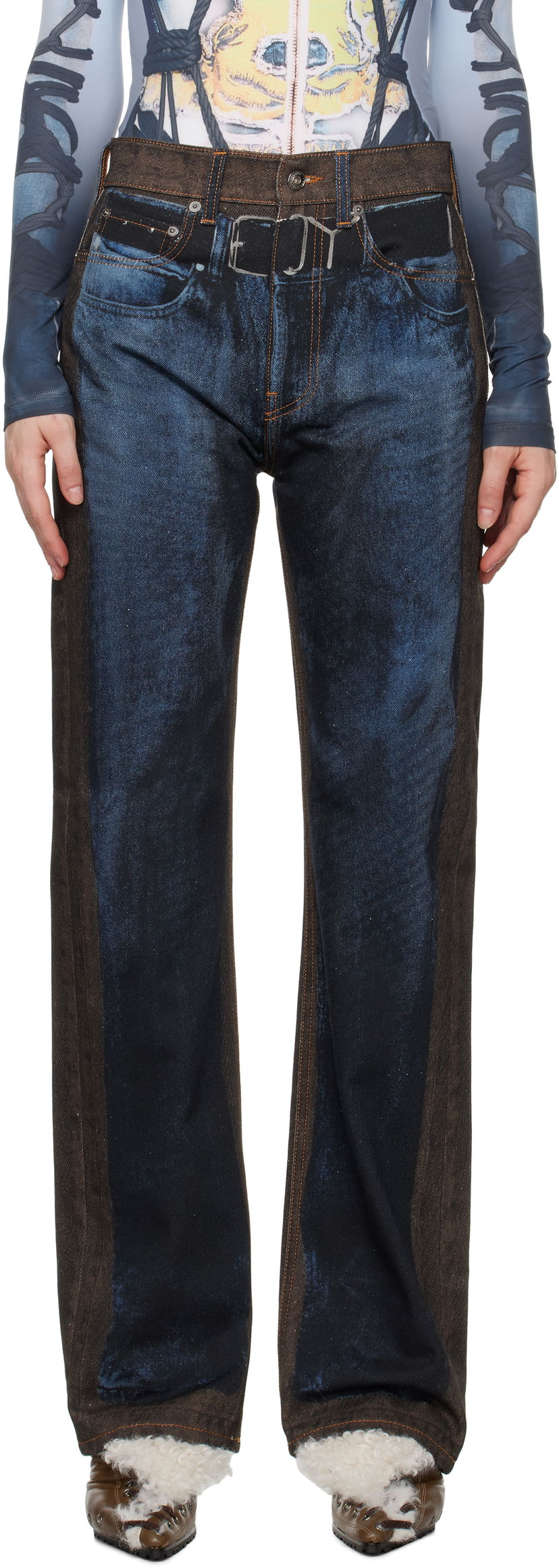 Jeans Y/PROJECT Two-Tone Straight-Leg Jeans Sininen | 207PA019