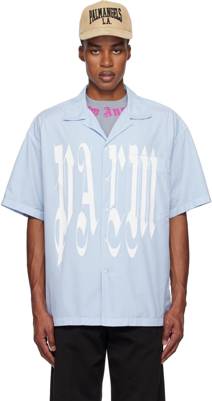 Paita Palm Angels Gothic Logo Shirt Sininen | PMGG007F24FAB0044001