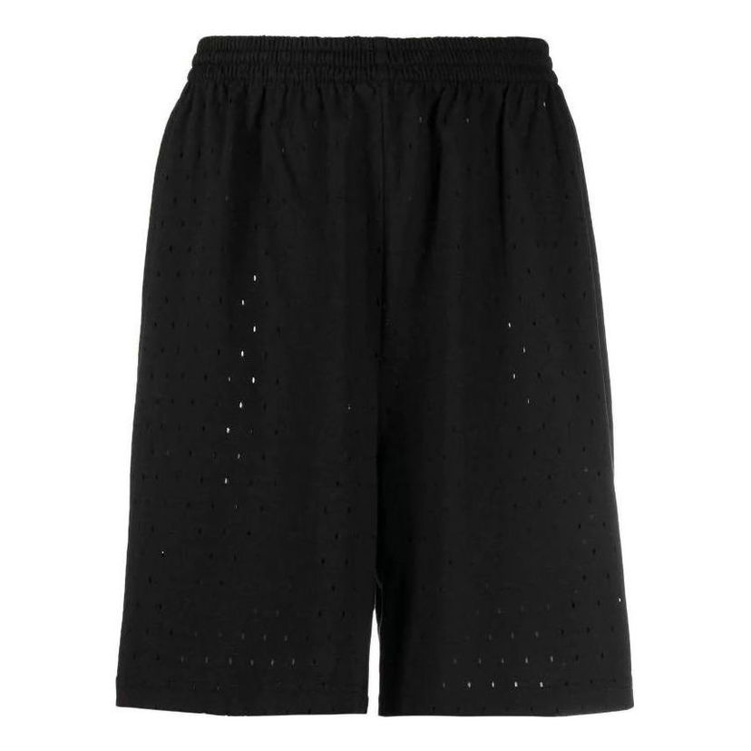 Shortsit Balenciaga Perforated Elastic Waistband Shorts Musta | 674591TMVD41000
