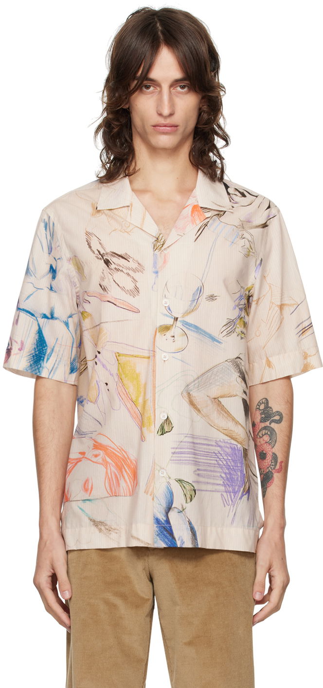Paita Paul Smith Paul Smith Printed Short Sleeve Shirt Beige | M1R-905U-N02442-92