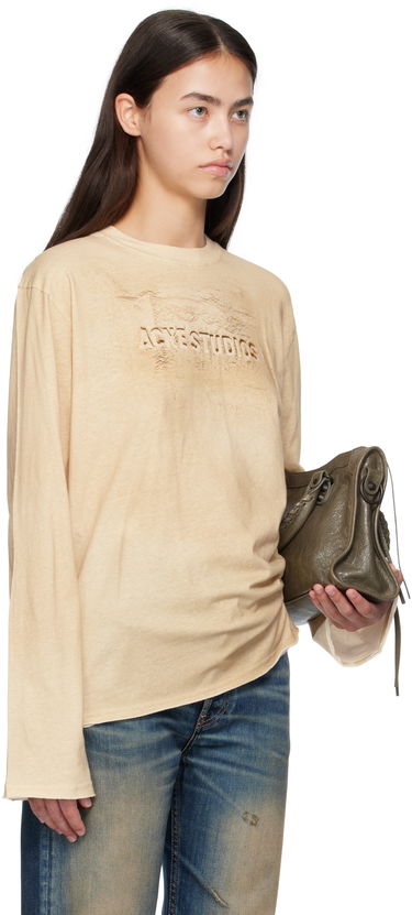 T-paita Acne Studios Acne Studios Long Sleeve Logo T-Shirt Beige | CL0361-, 1