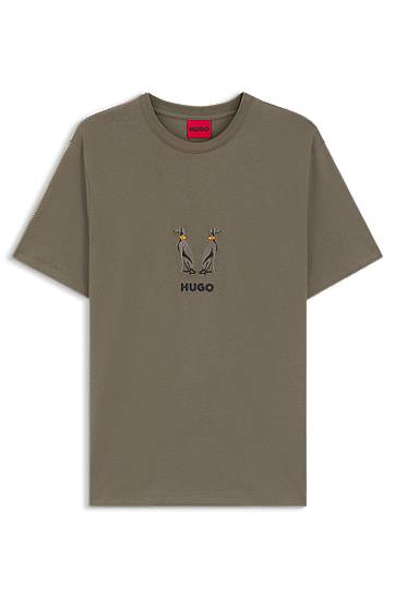 T-paita BOSS HUGO Embroidered Logo Cotton-Jersey T-Shirt Vihreä | 50549154