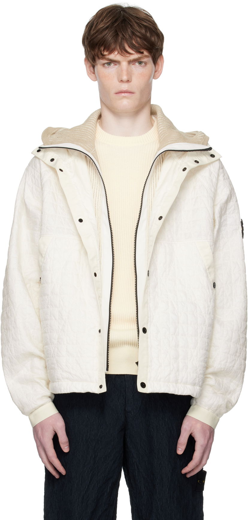 Takki Stone Island Stone Island Quilted Crinkled Reps Hooded Jacket Valkoinen | K2S15 4100023 S0186