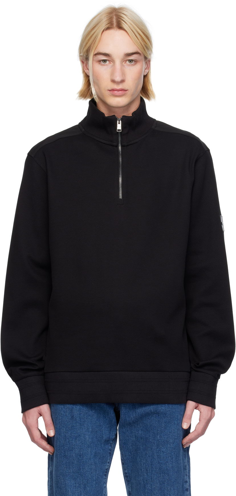 Huppari BOSS Regular-Fit Quarter-Zip Sweatshirt Musta | 50524999