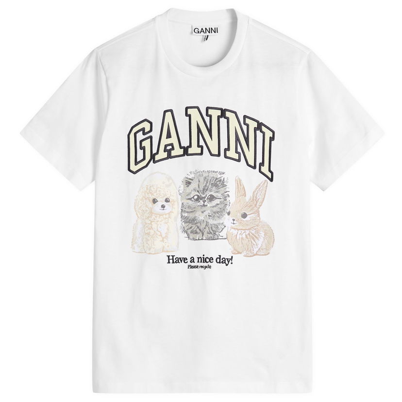 T-paita GANNI Animals Relaxed T-Shirt, Size Large, GANNI Valkoinen | T4237-151