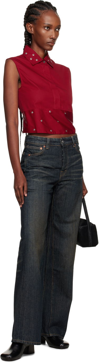 Crop top OUR LEGACY Sleeveless Collared Eyelet Crop Girdle Top Punainen | W4252GLR, 3