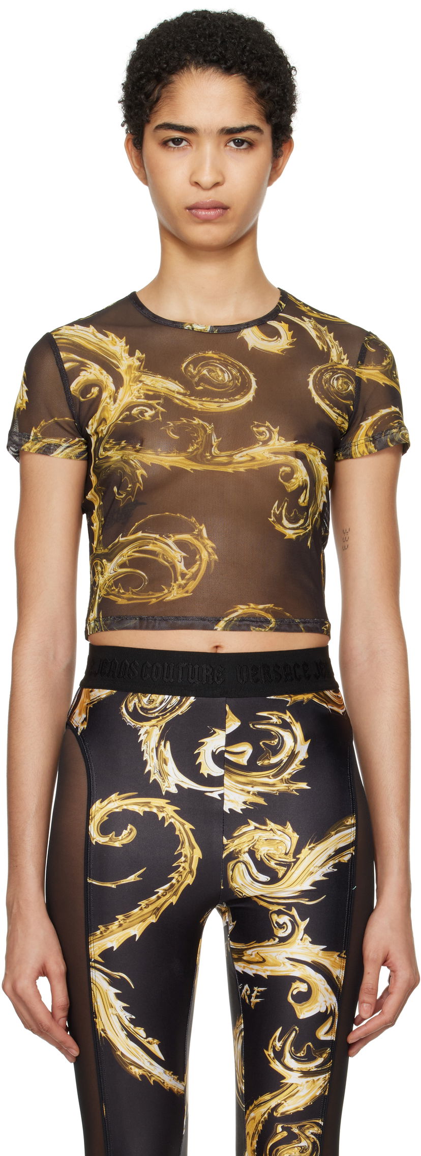 Crop top Versace Couture Mesh Crop T-shirt Musta | E77HAH6A2_EJS398