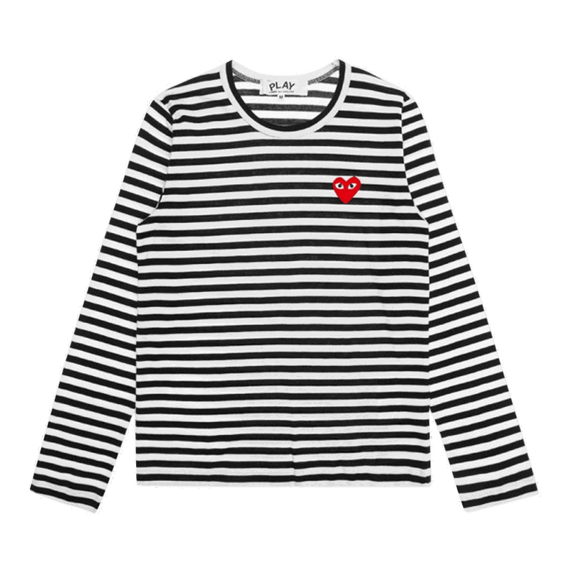 T-paita Comme des Garçons PLAY Striped Long Sleeve T-Shirt with Red Heart Logo Monivärinen | AZ T163 051 1