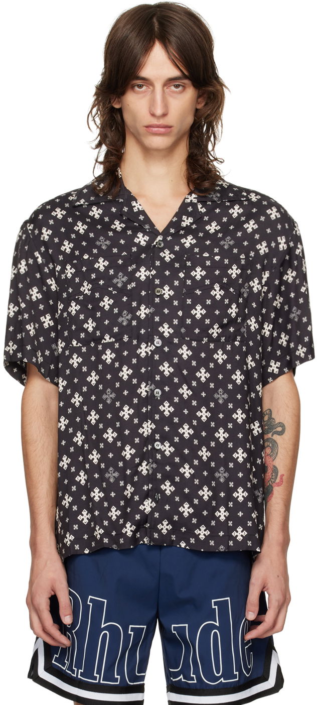 Paita Rhude Patterned Shirt Musta | RHPF24SR02450