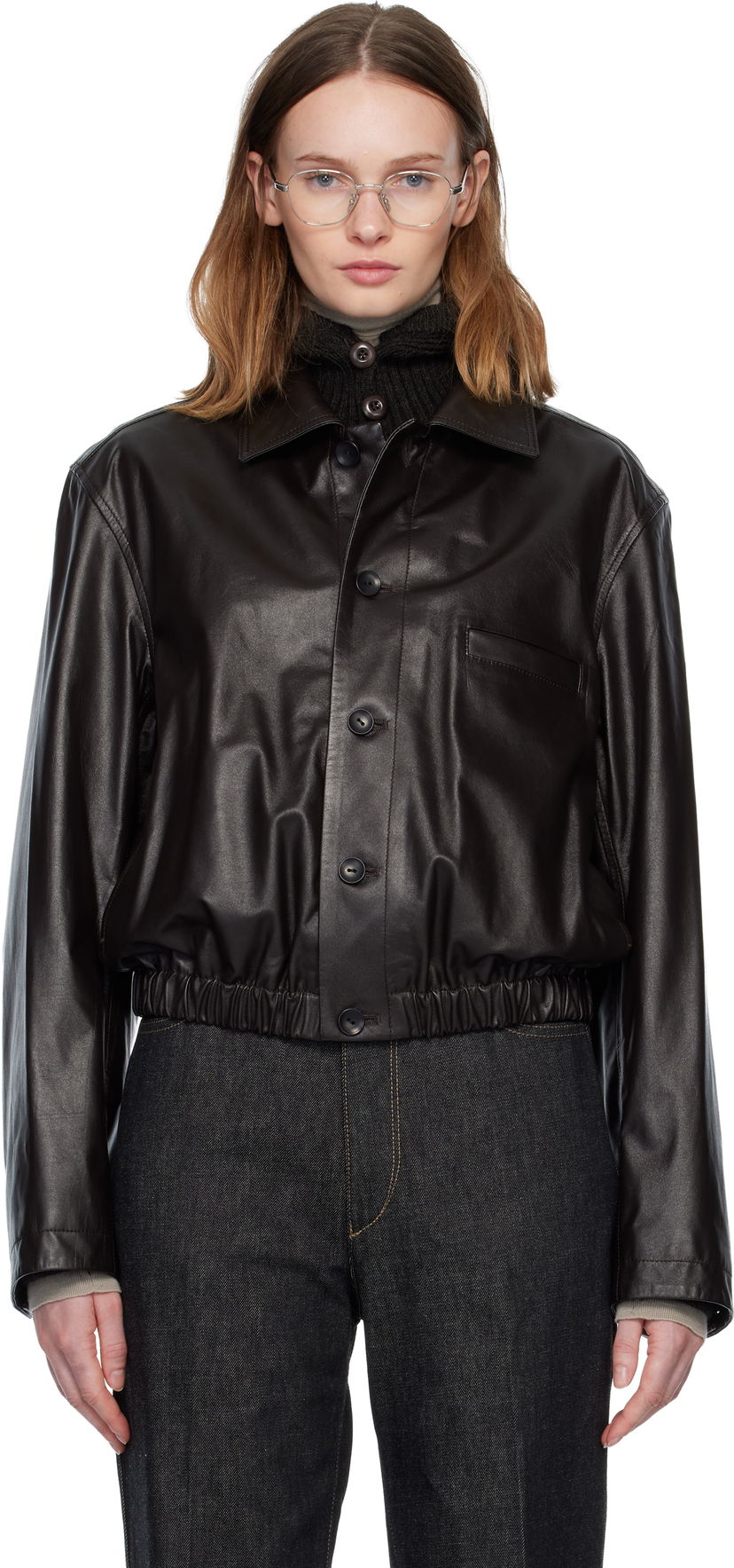 Takki LEMAIRE Soft Leather Collared Blouson Jacket Ruskea | OW1158 LL0146