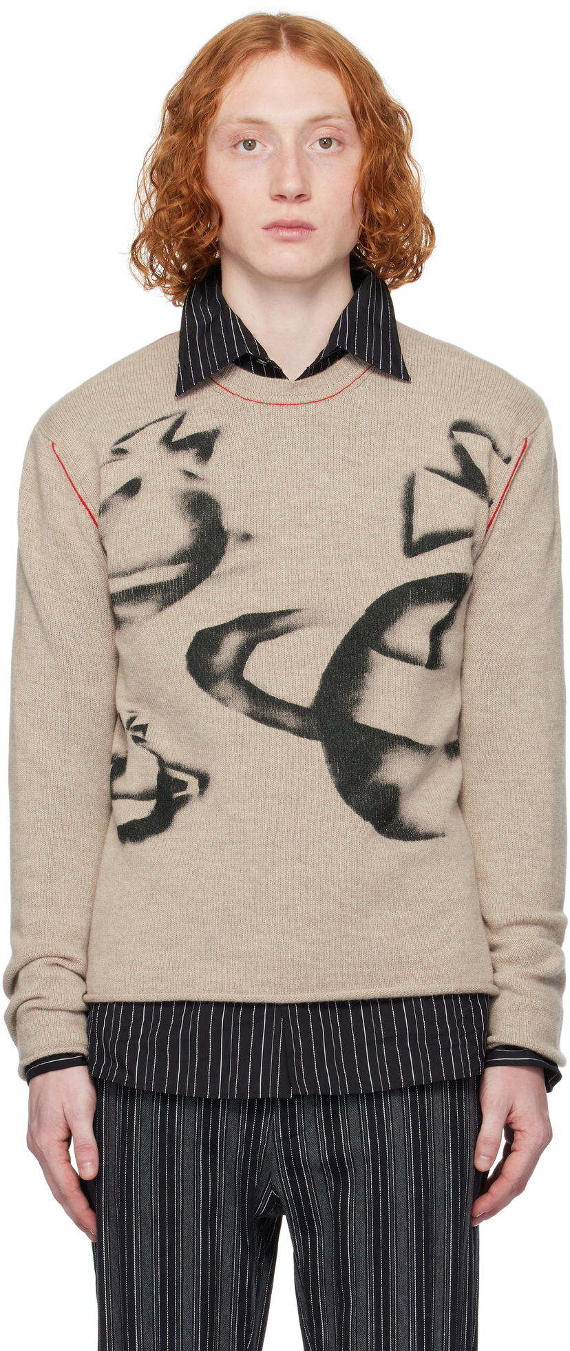 Villapaita Vivienne Westwood Vivienne Westwood Orbit Print Sweater Beige | 2701002B-Y0018-