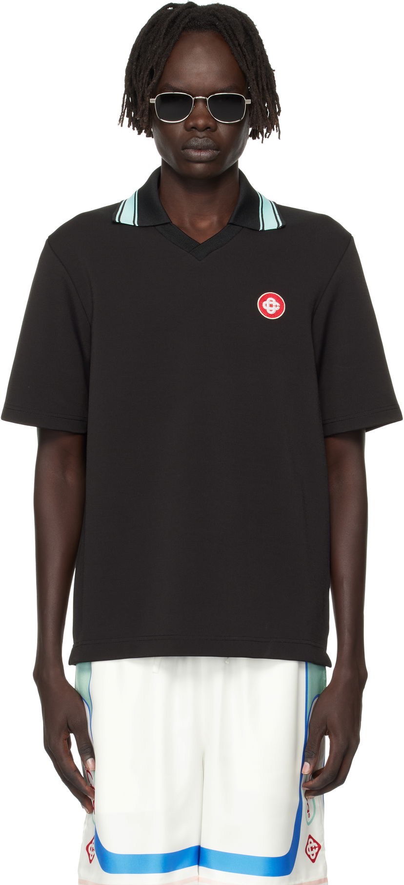 Poolopaita Casablanca Casablanca Double V-Neck Short Sleeve Polo Musta | MPF25-JTP-381-01