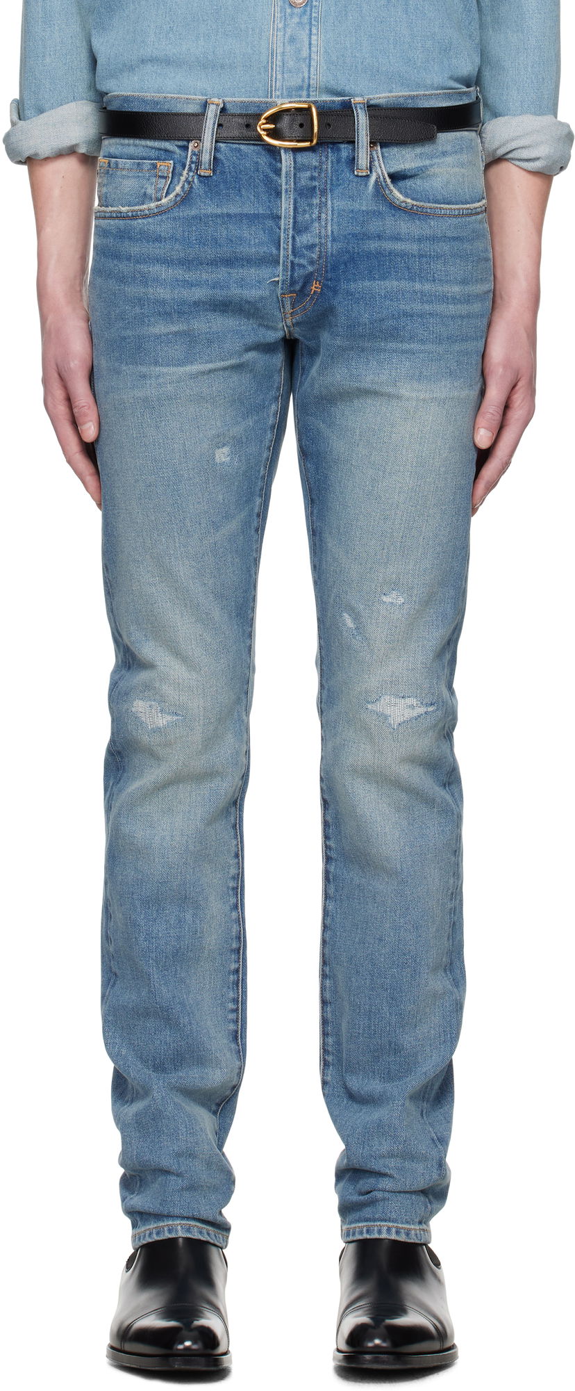 Jeans Tom Ford TOM FORD Selvedge 'Rip And Repair' Straight Fit Jeans Sininen | DPH001-DMC060S25