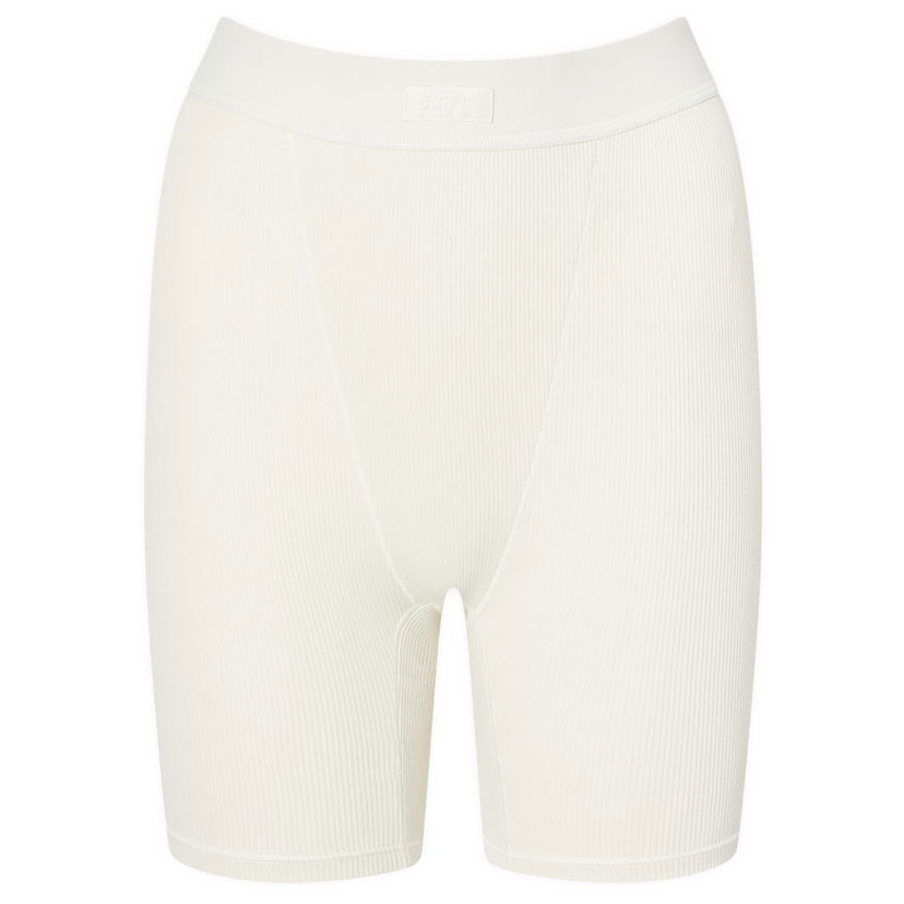 Shortsit SKIMS Ribbed Cotton Boxer Shorts Valkoinen | PN-HWS-0042-BN