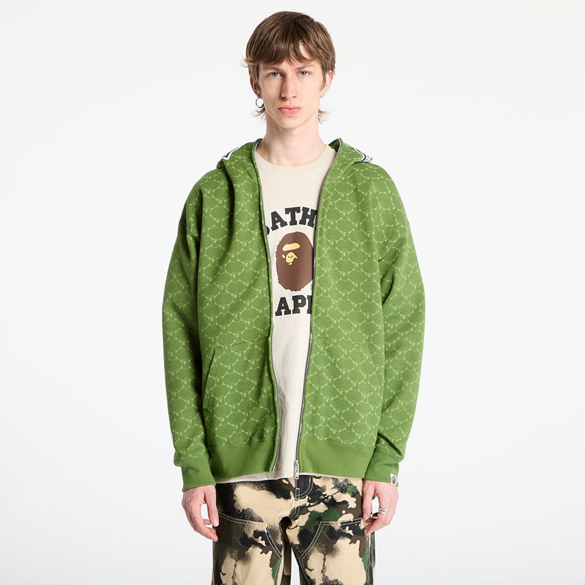 Huppari BAPE A BATHING APE College Monogram Relaxed Fit Shark Full Zip Hoodie Vihreä | 001ZPL301314MGRN
