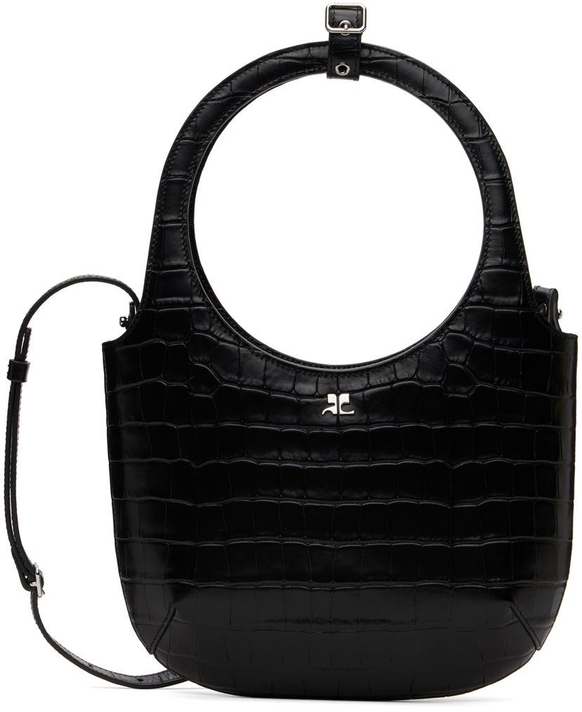 Olkalaukku Courrèges Croc-Stamped Leather Shoulder Bag Musta | 224GSA102CR0060