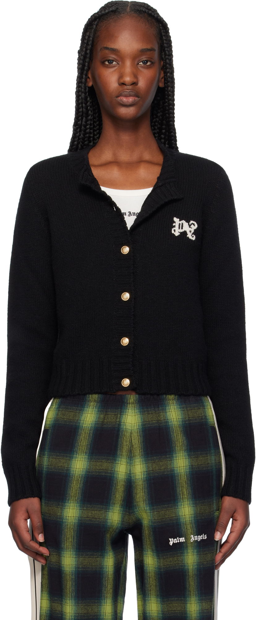Villapaita Palm Angels Cardigan Sweater Musta | PWHB020F24KNI0011003