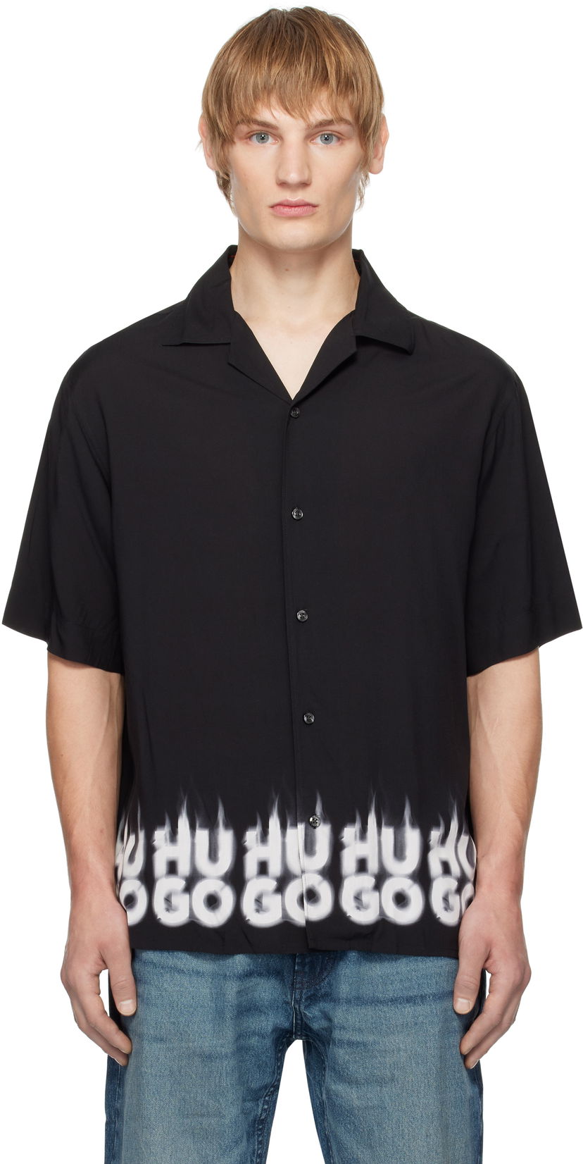 Paita BOSS Oversized Smoke Logo Print Shirt Musta | 50534254