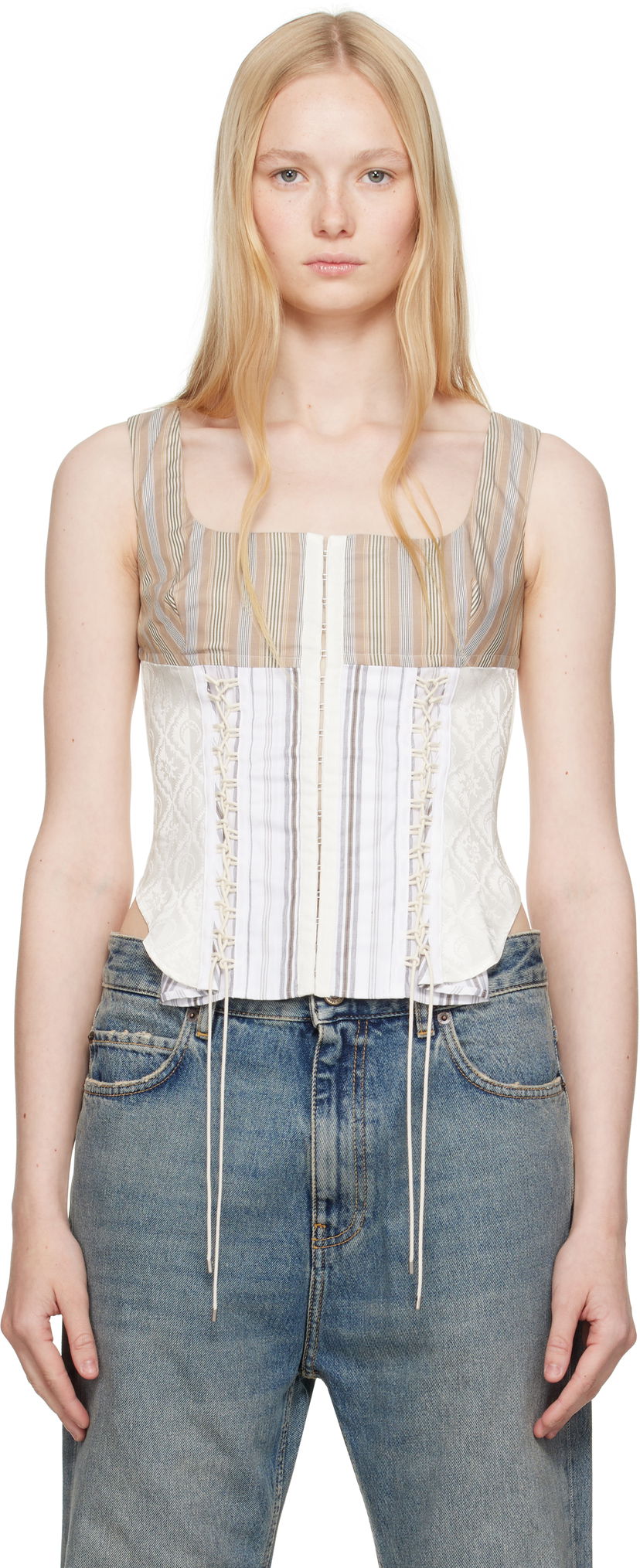 Tankkitoppi Marine Serre Marine Serre Striped Poplin Bustier Top Valkoinen | WTO410A DWOV0061