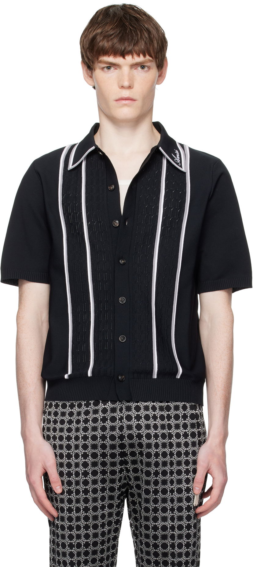 Poolopaita AMIRI AMIRI Script Stripe Knit Polo Musta | AMKNIR1025