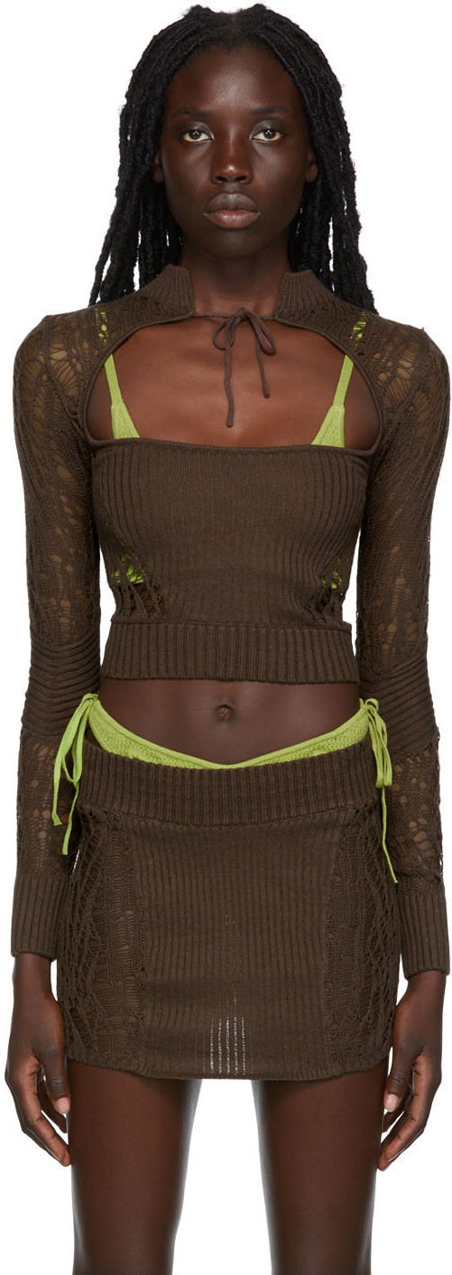 Villapaita GUIZIO Guizio Cutout Turtleneck Top Ruskea | MCTT 2