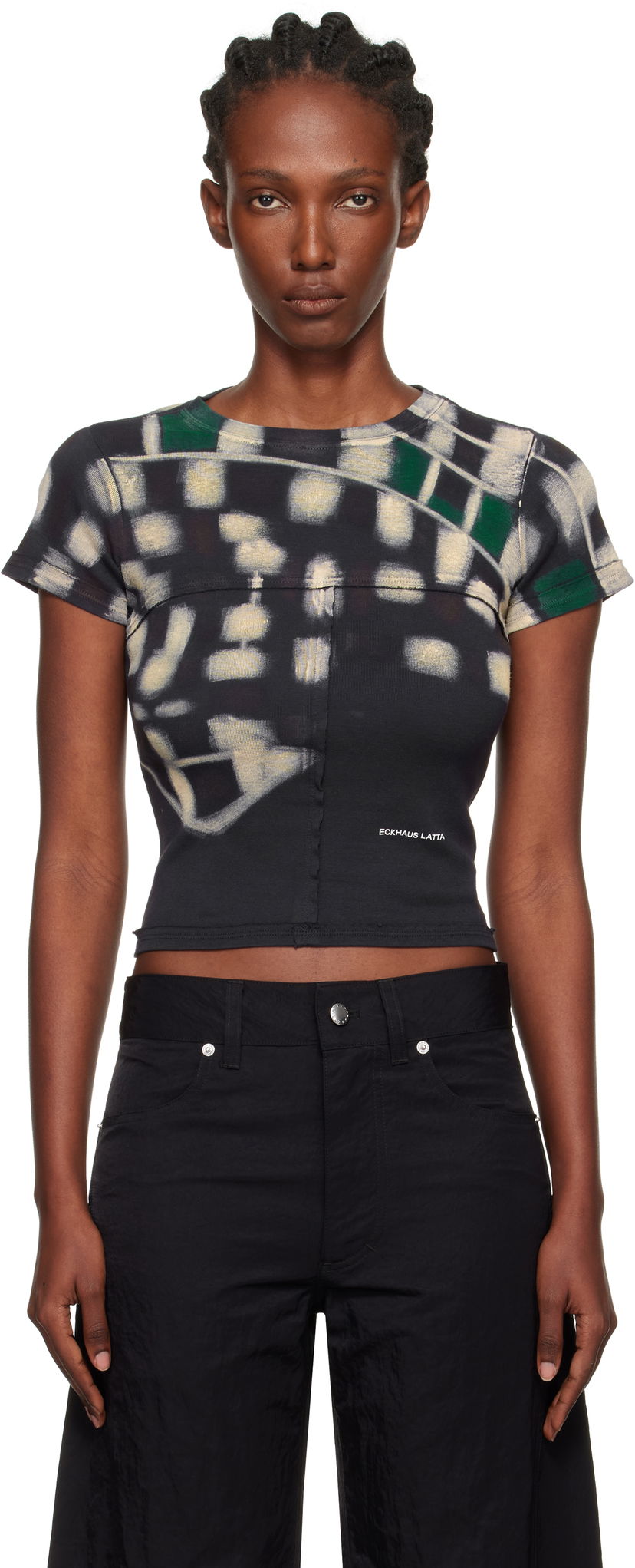 T-paita Eckhaus Latta Eckhaus Latta Lapped Baby T-Shirt Musta | 303-EL-PF25-P -
