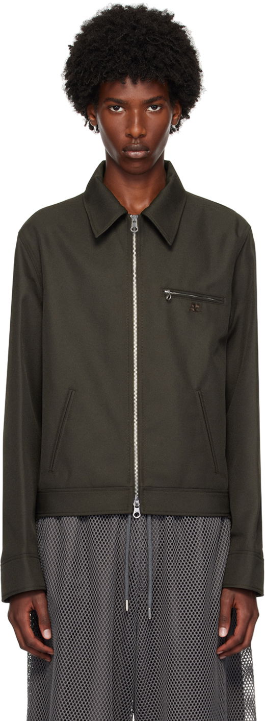 Bomber-takki Courrèges Signature Retro Zip-Up Jacket Vihreä | 324CBL204PL0056