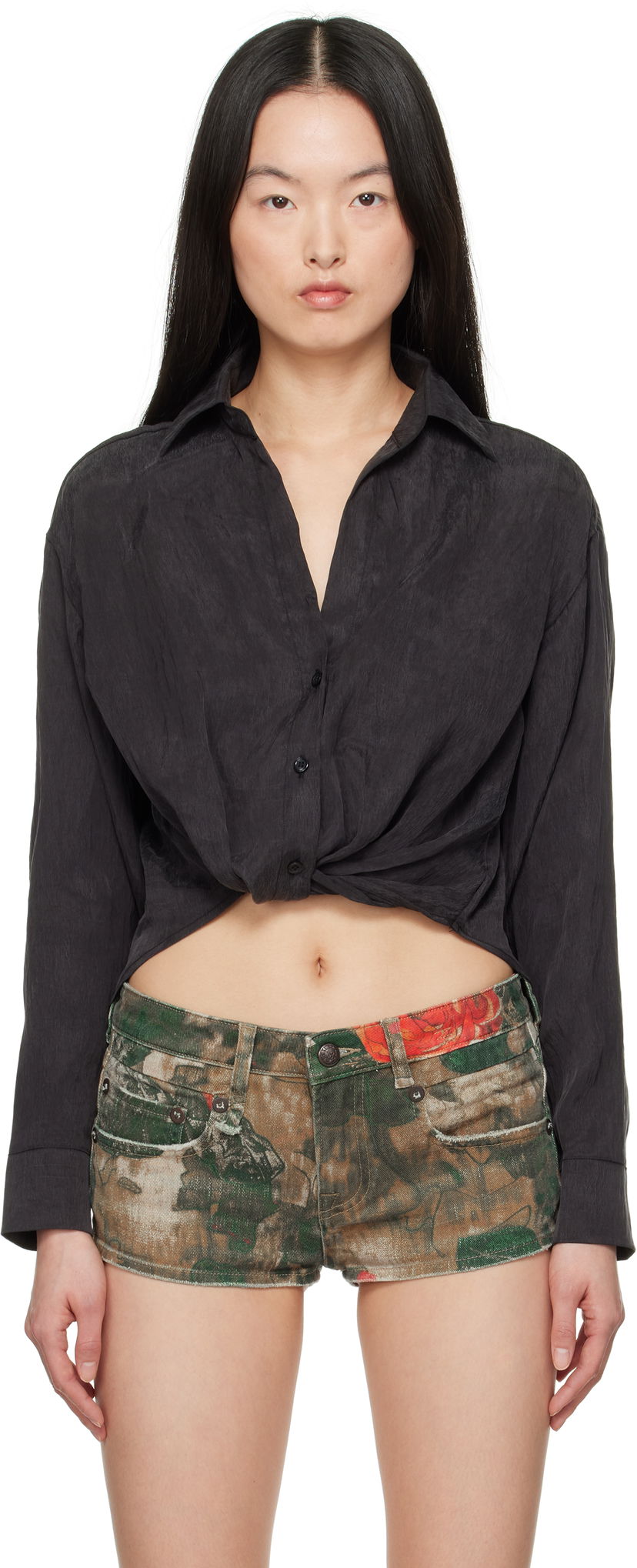Paita R13 R13 Twisted Front Shirt Musta | R13WR382-R510A