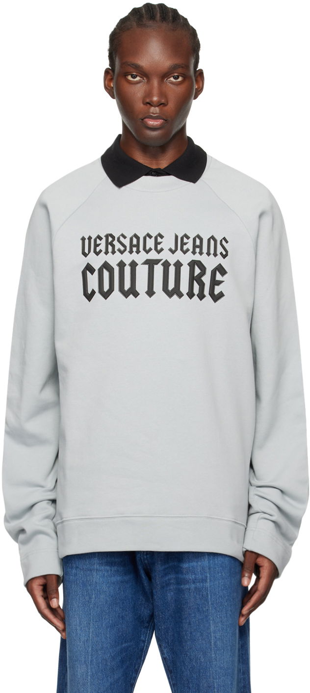 T-paita Versace Jeans Couture Blue Appliqué Sweatshirt Harmaa | E77GAIL01_ECF02L